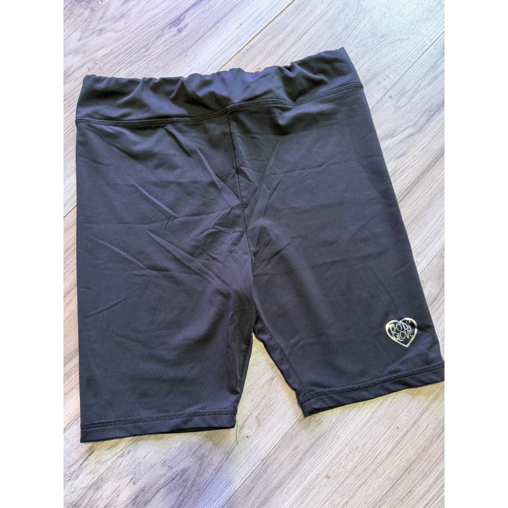 Body Glove Girls Black Bike Shorts Athletic Dance Gymnastics Size 12 Heart Logo